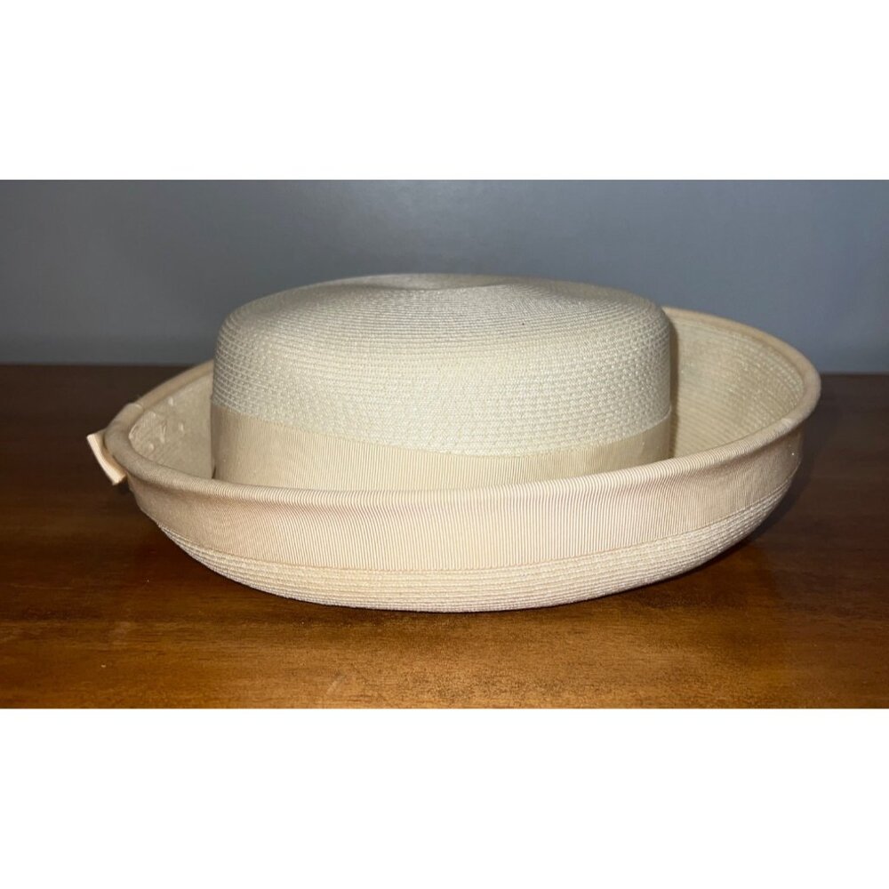 Vintage Valerie Modes Brimmed Straw Hat Easter Spring Off White Bow